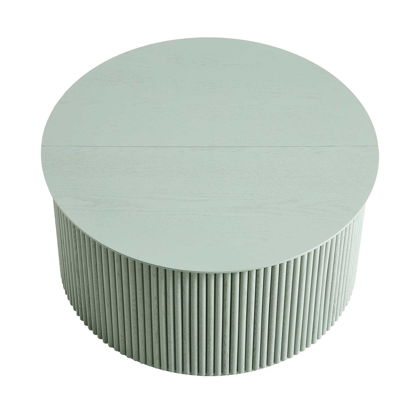 Table basse ronde en chêne Maru avec rangement, vert sauge