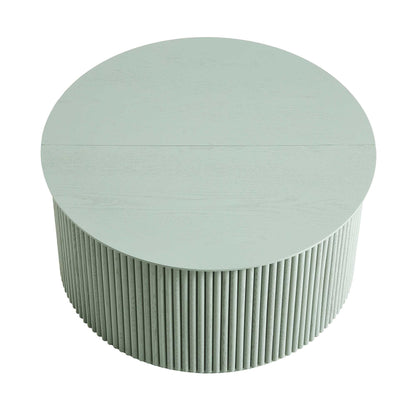 Table basse ronde en chêne Maru avec rangement, vert sauge
