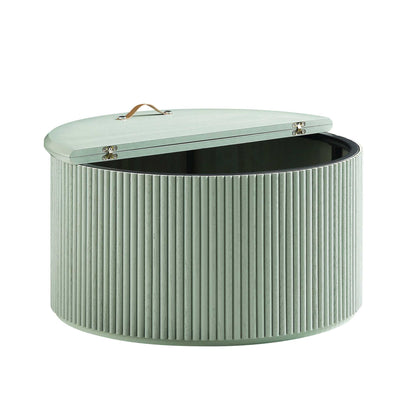 Table basse ronde en chêne Maru avec rangement, vert sauge