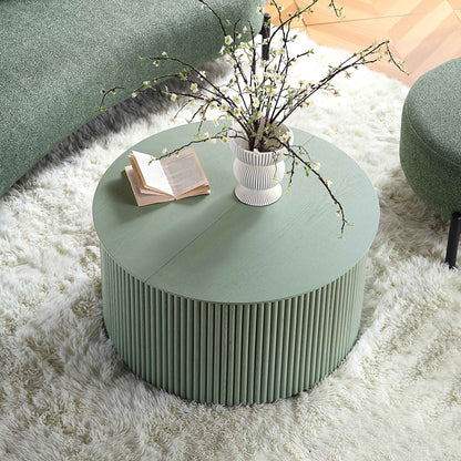 Table basse ronde en chêne Maru avec rangement, vert sauge