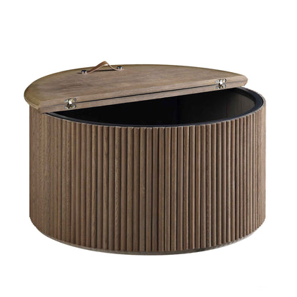 Table basse ronde en chêne Maru avec rangement, chêne argenté