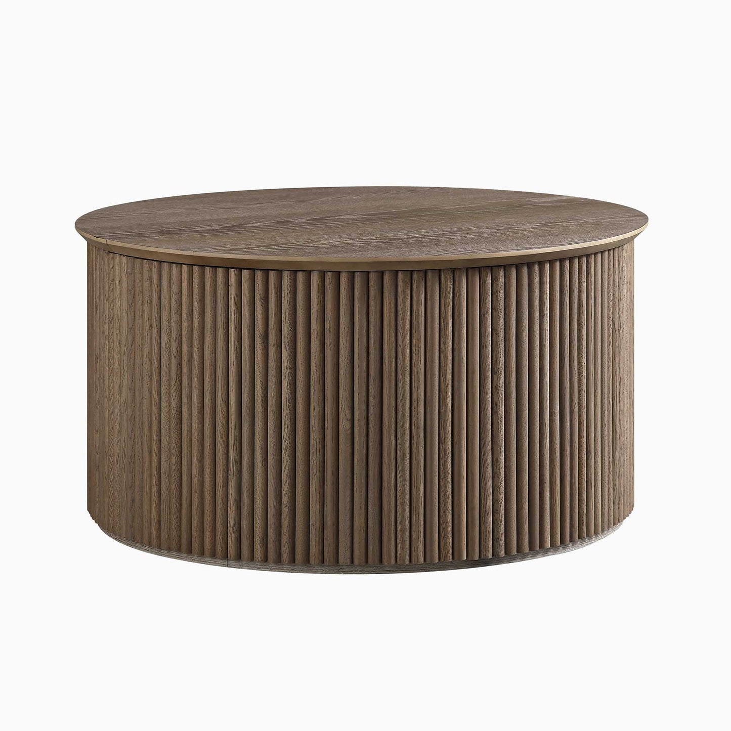 Table basse ronde en chêne Maru avec rangement, chêne argenté