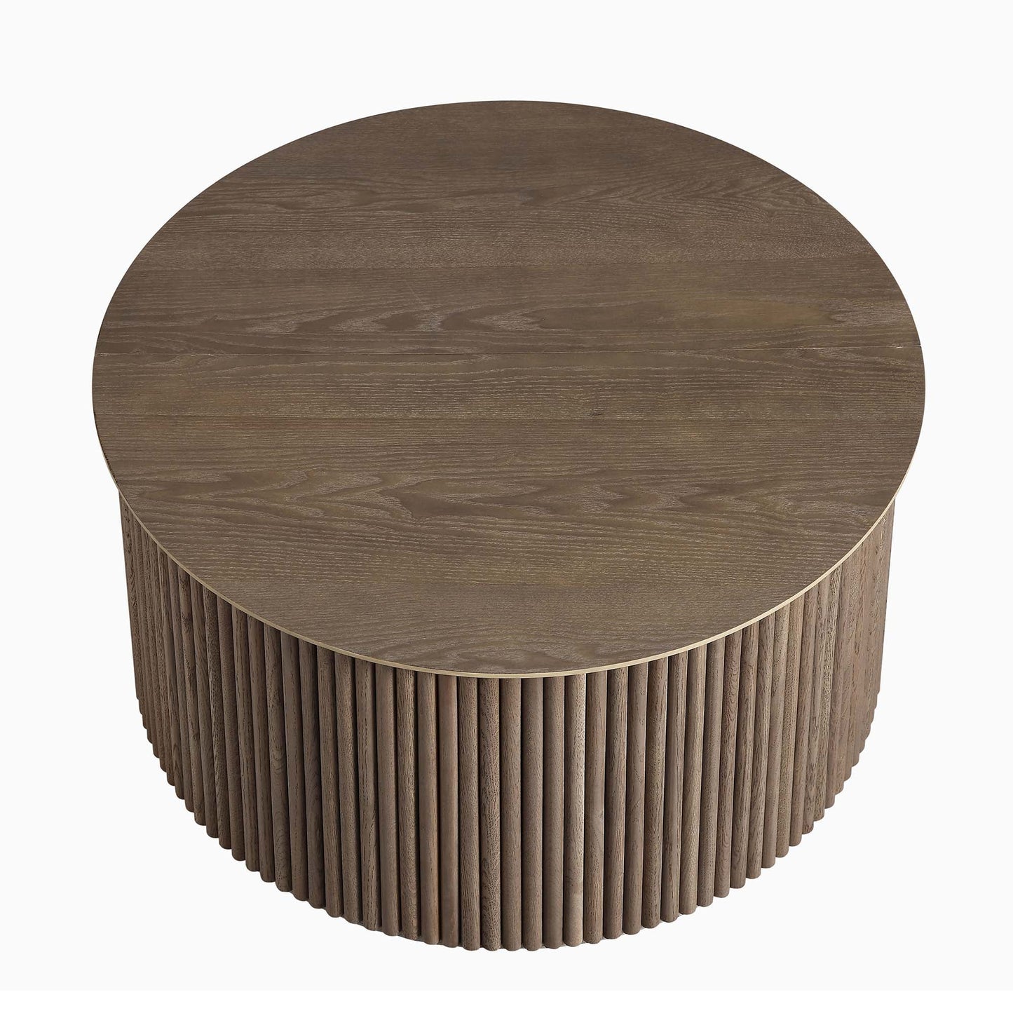 Table basse ronde en chêne Maru avec rangement, chêne argenté