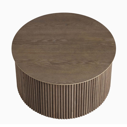 Table basse ronde en chêne Maru avec rangement, chêne argenté