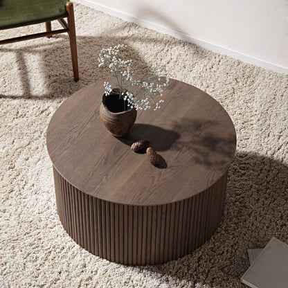 Table basse ronde en chêne Maru avec rangement, chêne argenté