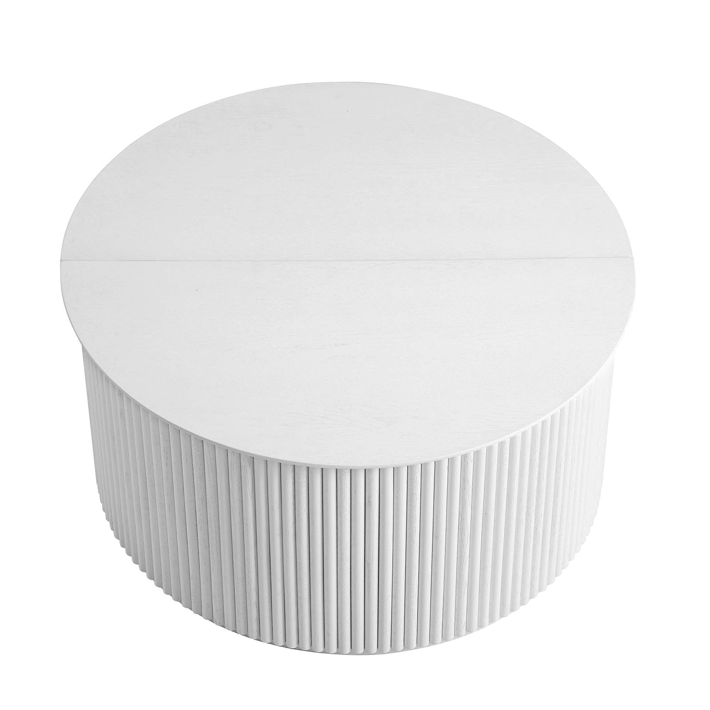 Table basse ronde en chêne Maru avec rangement, blanc délavé
