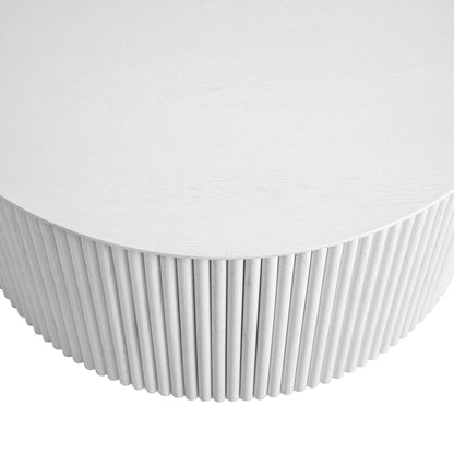 Table basse ronde en chêne Maru avec rangement, blanc délavé