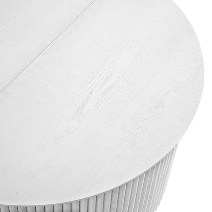 Table basse ronde en chêne Maru avec rangement, blanc délavé