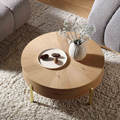 Table basse ronde rotative en chêne Bohdi