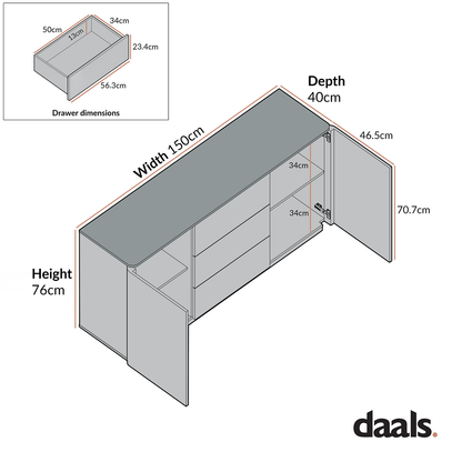 Buffet large Agnes à bords incurvés, 2 portes et 3 tiroirs, naturel
