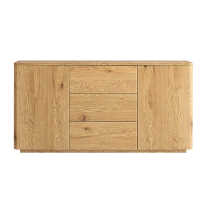 Buffet large Agnes à bords incurvés, 2 portes et 3 tiroirs, naturel