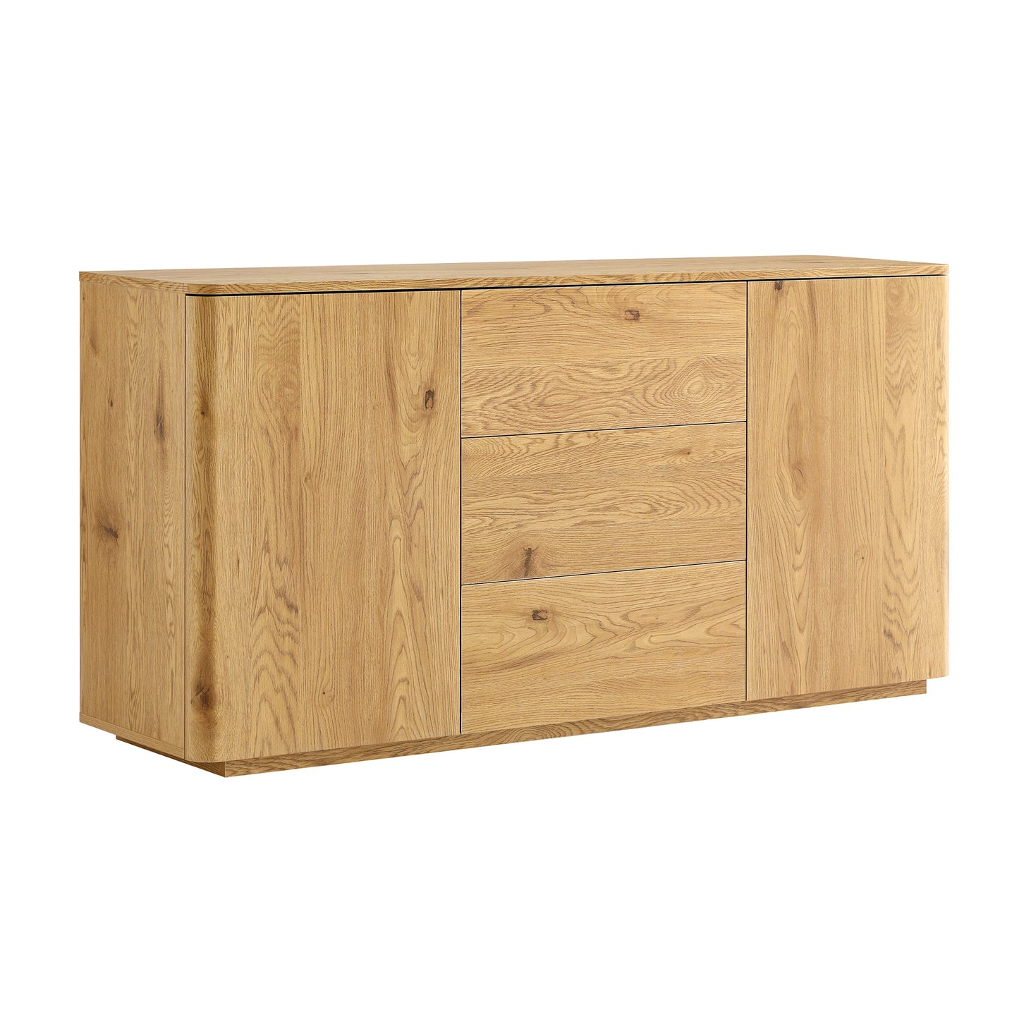 Buffet large Agnes à bords incurvés, 2 portes et 3 tiroirs, naturel