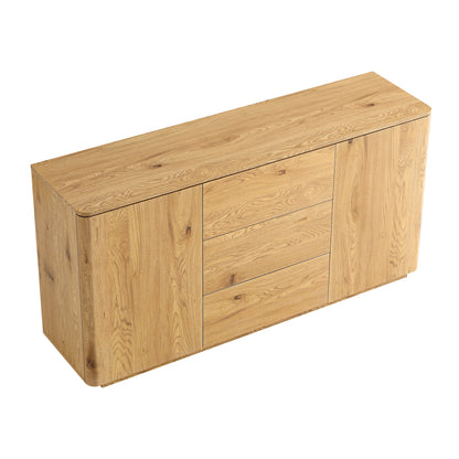 Buffet large Agnes à bords incurvés, 2 portes et 3 tiroirs, naturel