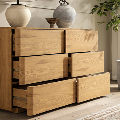 Commode 6 tiroirs à bords incurvés Agnes, naturel