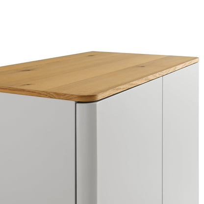 Armoire double à bords incurvés Agnes, gris tourterelle avec plateau en chêne