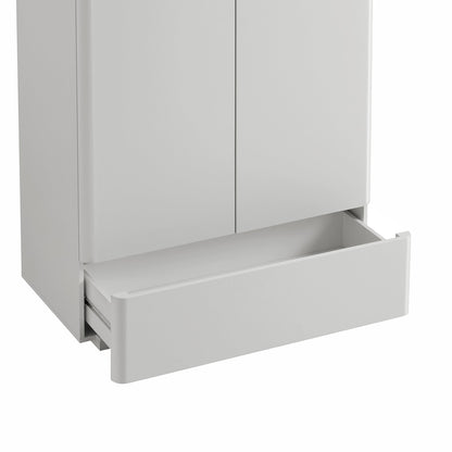 Armoire double à bords incurvés Agnes, gris tourterelle avec plateau en chêne