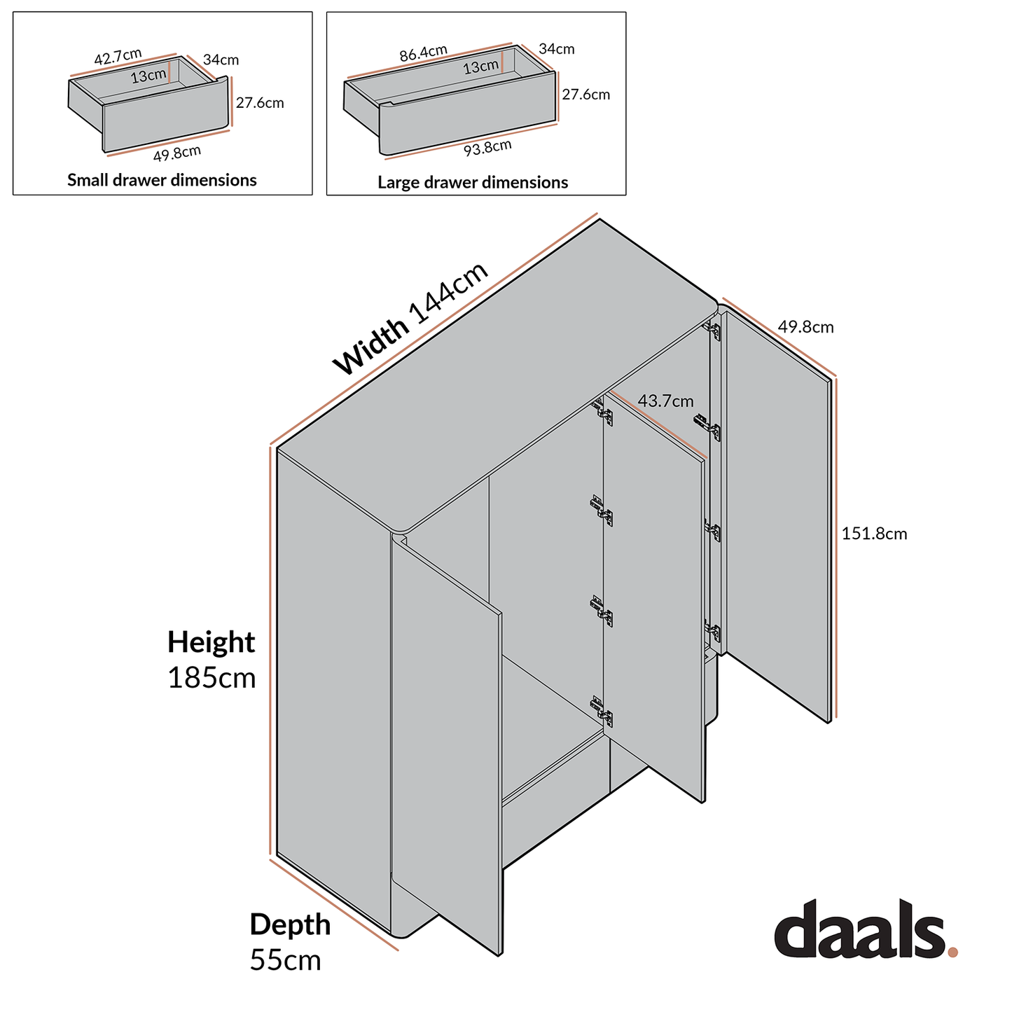 Armoire triple à bords incurvés Agnes, naturel
