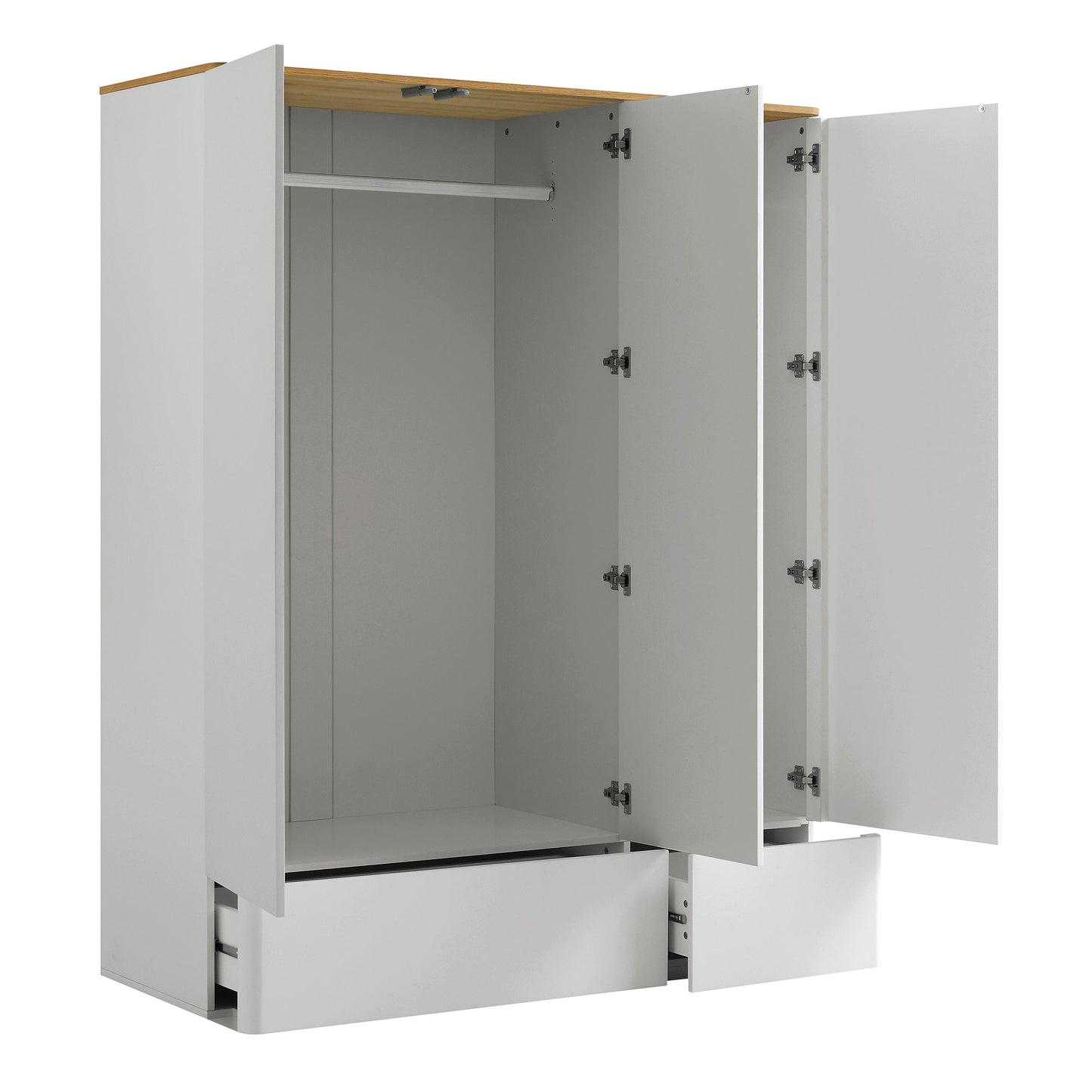 Armoire triple à bords incurvés Agnes, gris tourterelle avec plateau en chêne