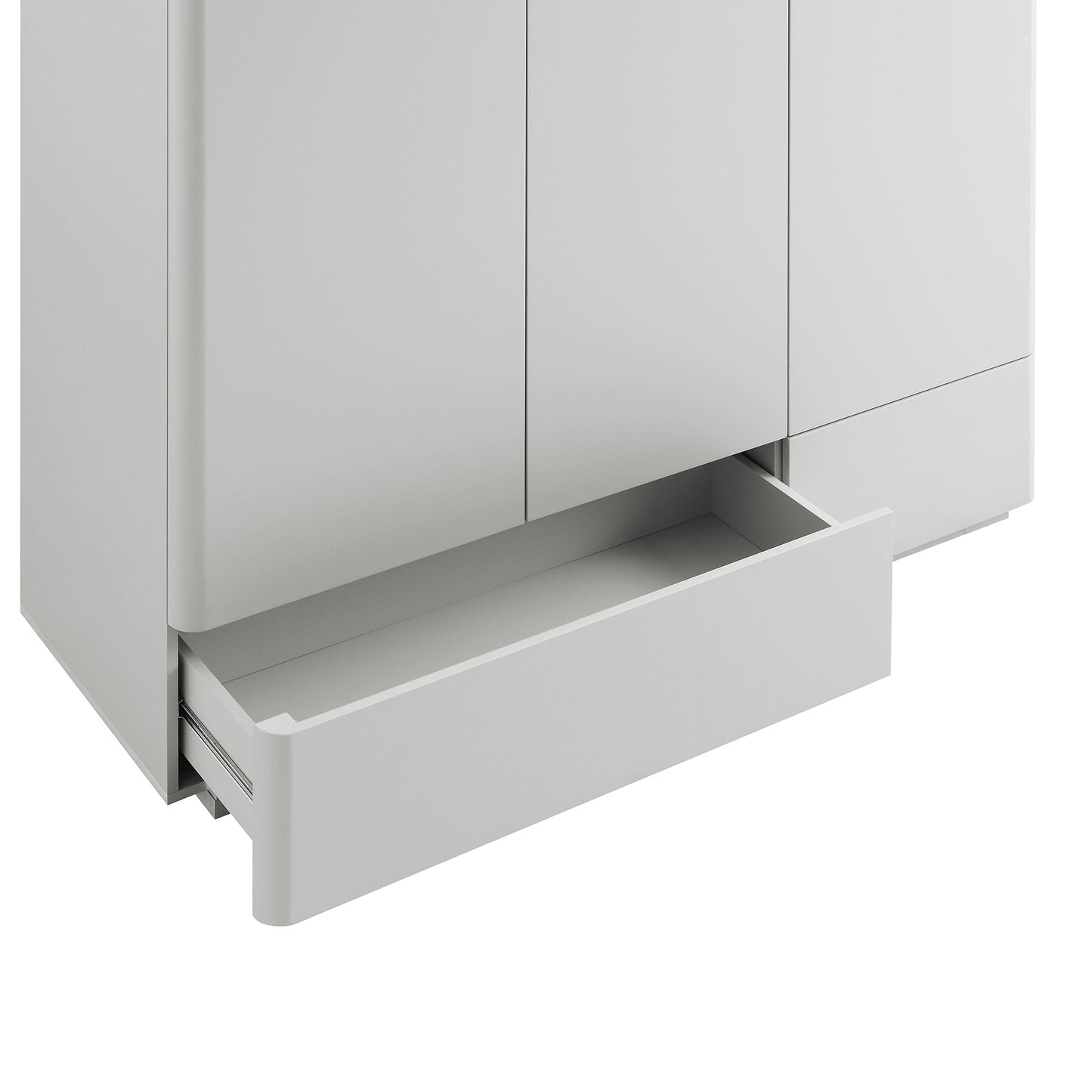 Armoire triple à bords incurvés Agnes, gris tourterelle avec plateau en chêne