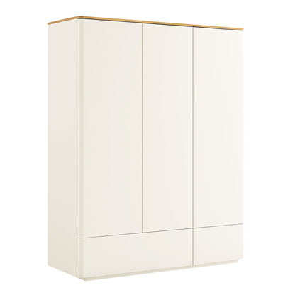 Armoire triple Agnes à bords incurvés, blanc cassé avec plateau en chêne