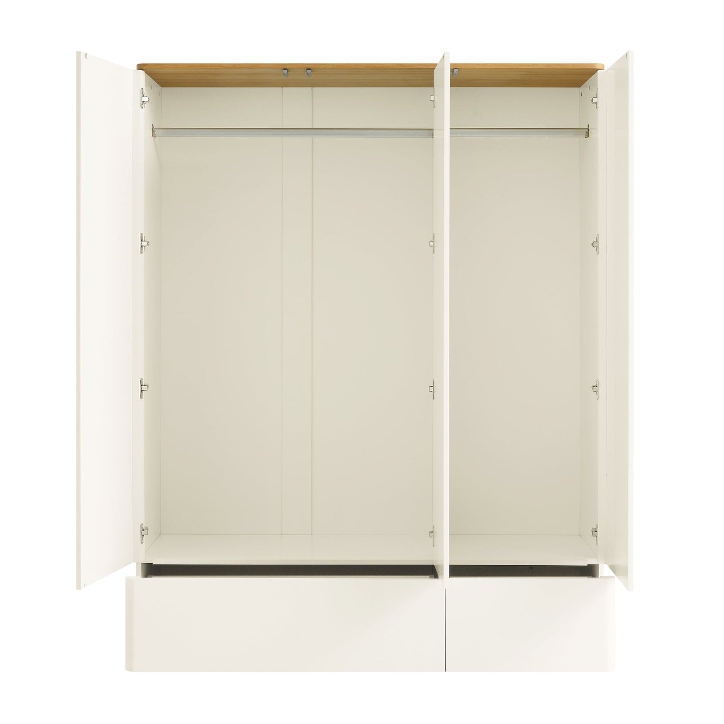 Armoire triple Agnes à bords incurvés, blanc cassé avec plateau en chêne