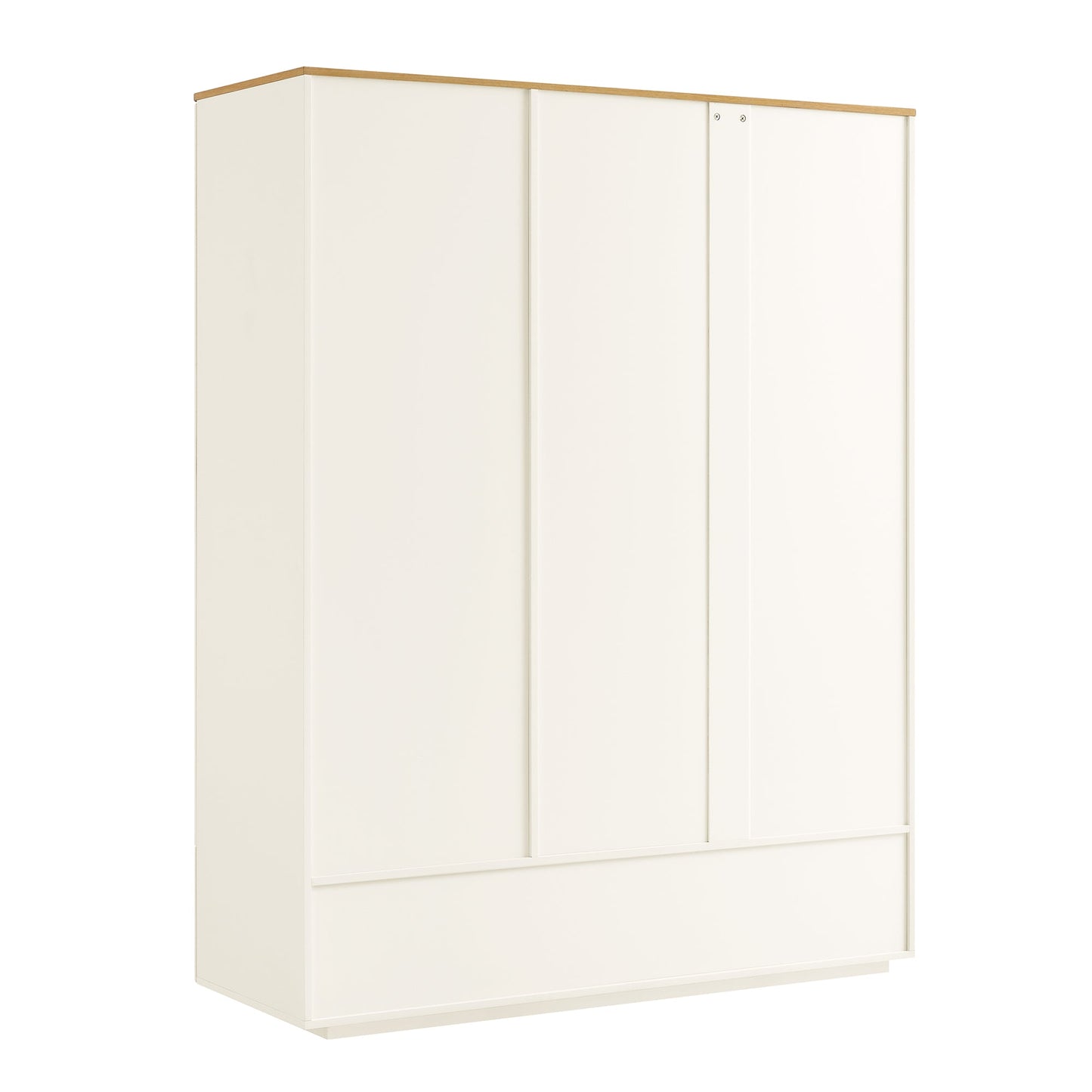 Armoire triple Agnes à bords incurvés, blanc cassé avec plateau en chêne