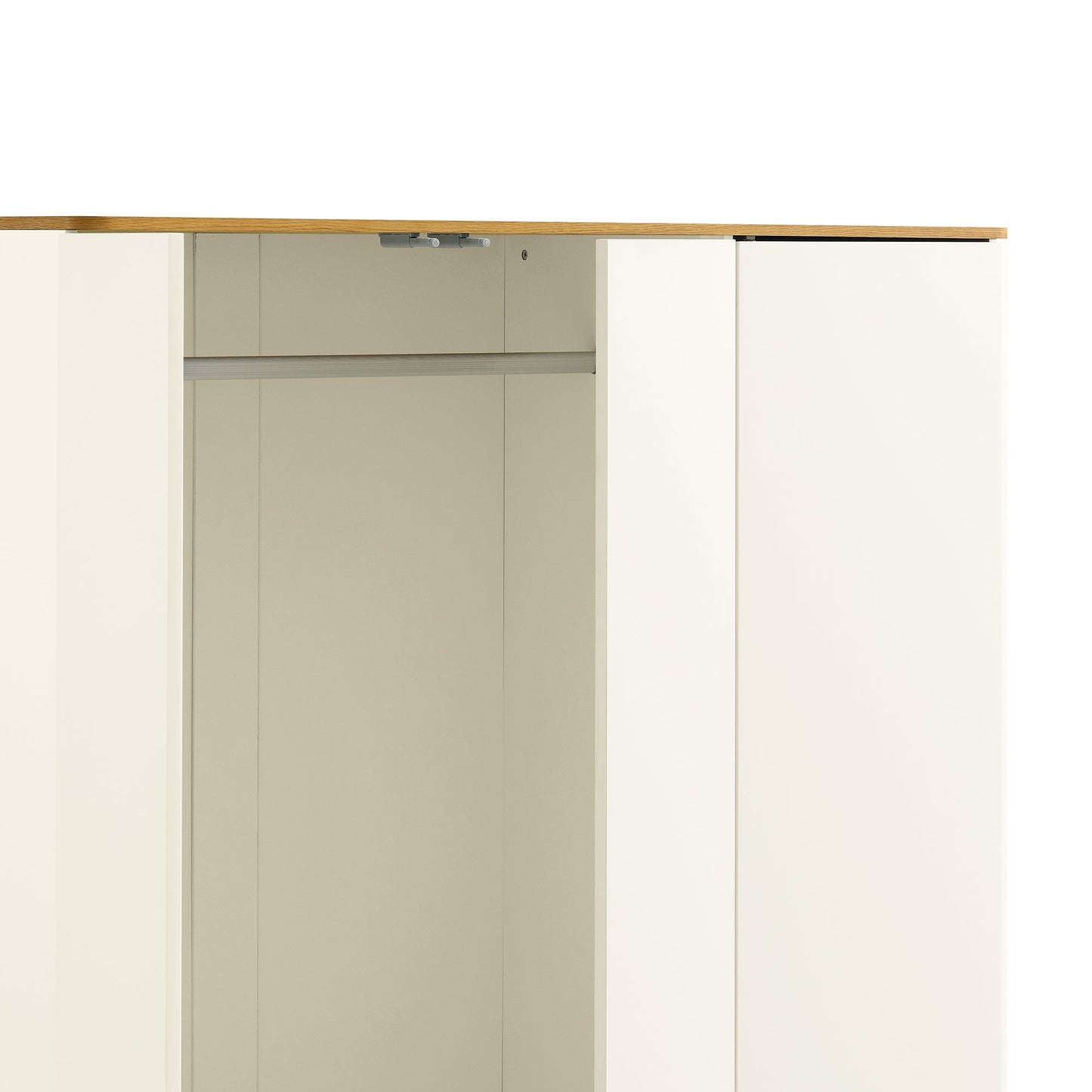 Armoire triple Agnes à bords incurvés, blanc cassé avec plateau en chêne