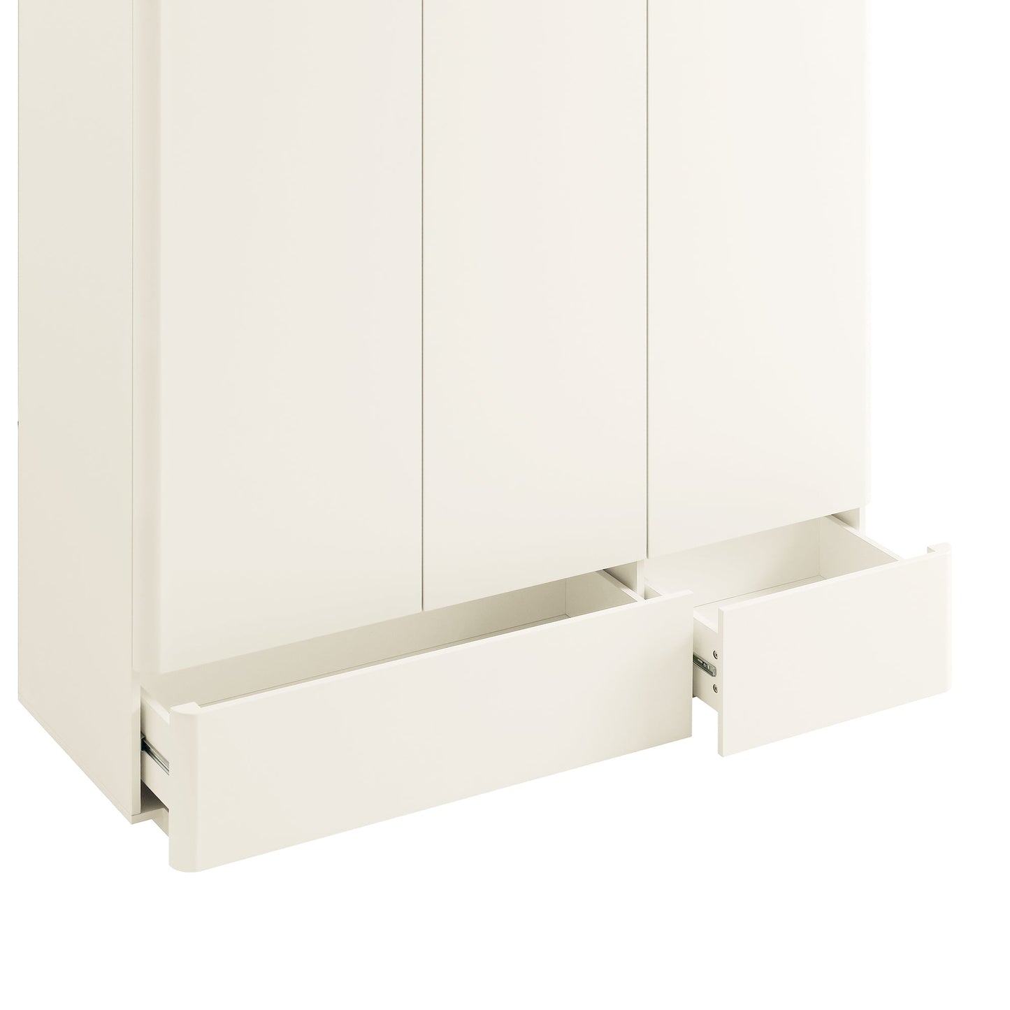 Armoire triple Agnes à bords incurvés, blanc cassé avec plateau en chêne