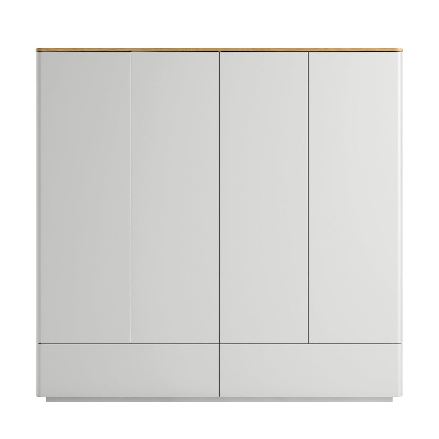 Armoire 4 portes à bords incurvés Agnes, gris tourterelle avec plateau en chêne