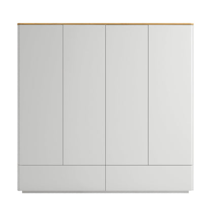 Armoire 4 portes à bords incurvés Agnes, gris tourterelle avec plateau en chêne