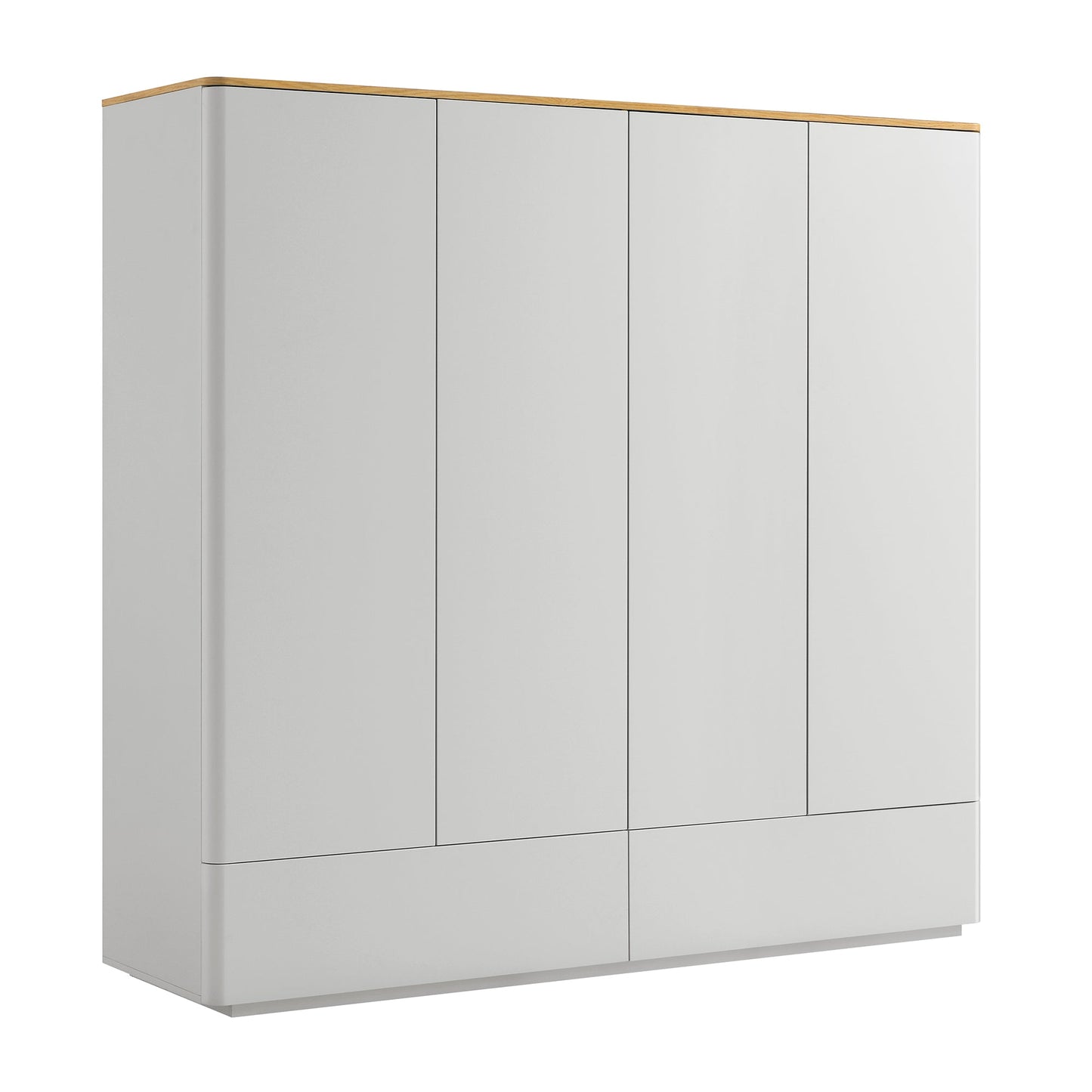 Armoire 4 portes à bords incurvés Agnes, gris tourterelle avec plateau en chêne