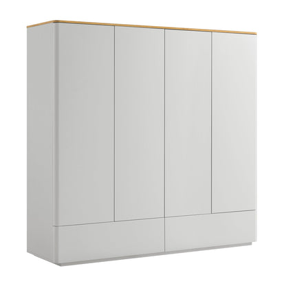 Armoire 4 portes à bords incurvés Agnes, gris tourterelle avec plateau en chêne