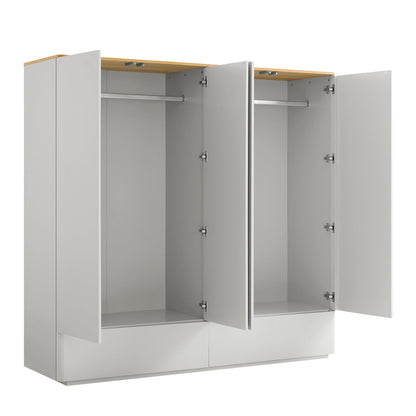 Armoire 4 portes à bords incurvés Agnes, gris tourterelle avec plateau en chêne