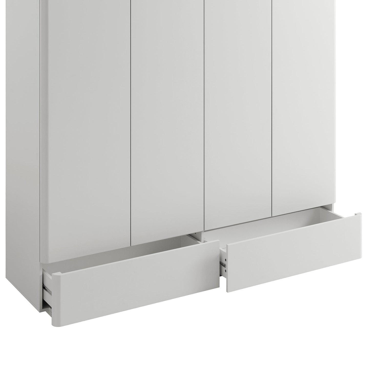 Armoire 4 portes à bords incurvés Agnes, gris tourterelle avec plateau en chêne