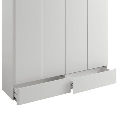 Armoire 4 portes à bords incurvés Agnes, gris tourterelle avec plateau en chêne