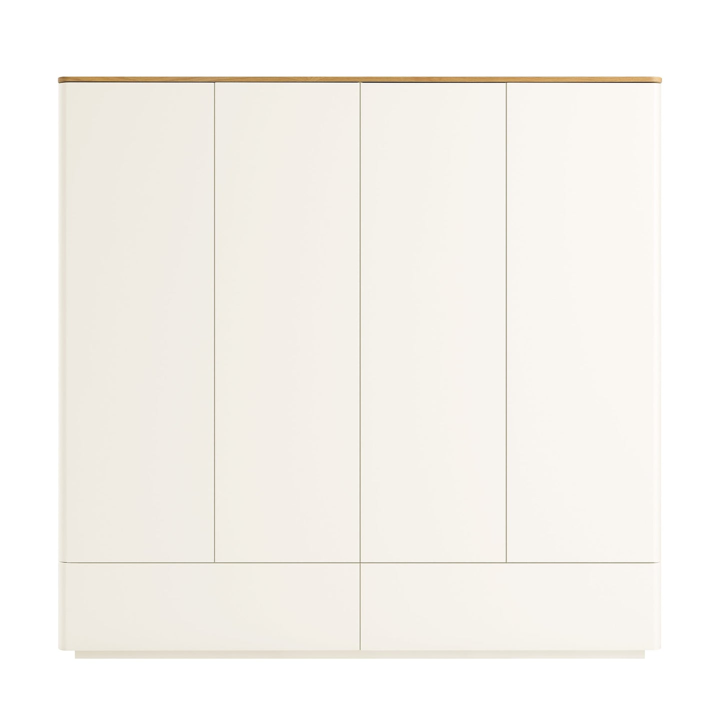 Armoire 4 portes à bords incurvés Agnes, blanc cassé avec plateau en chêne