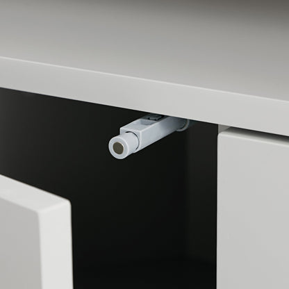 Meuble TV d'angle à bords incurvés Agnes, gris tourterelle avec plateau en chêne