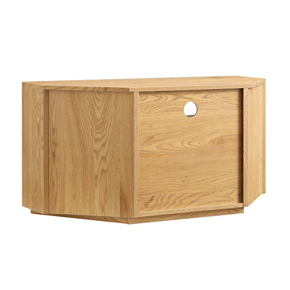 Meuble TV d'angle à bords incurvés Agnes, naturel