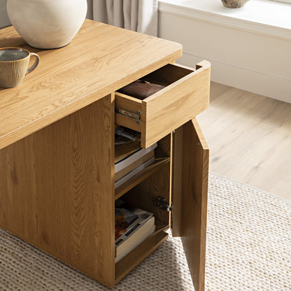 Bureau Agnes à bords incurvés avec rangement, naturel