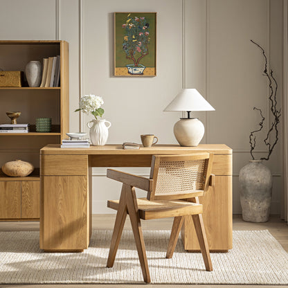 Bureau Agnes à bords incurvés avec rangement, naturel