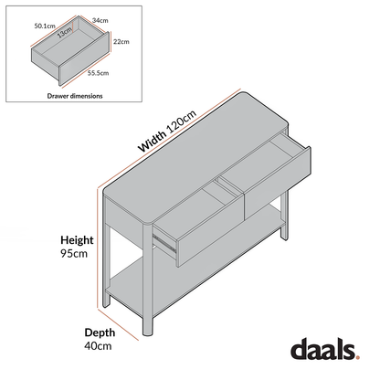 Console Agnes à 2 tiroirs et bords incurvés, couleur naturelle