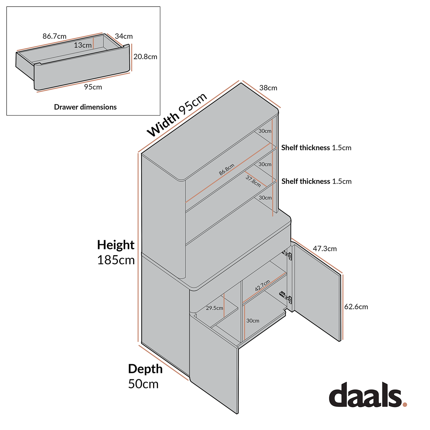 Commode à bords incurvés Agnes, blanc cassé avec plateau en chêne