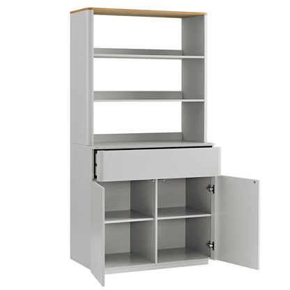 Commode à bords incurvés Agnes, gris tourterelle avec plateau en chêne