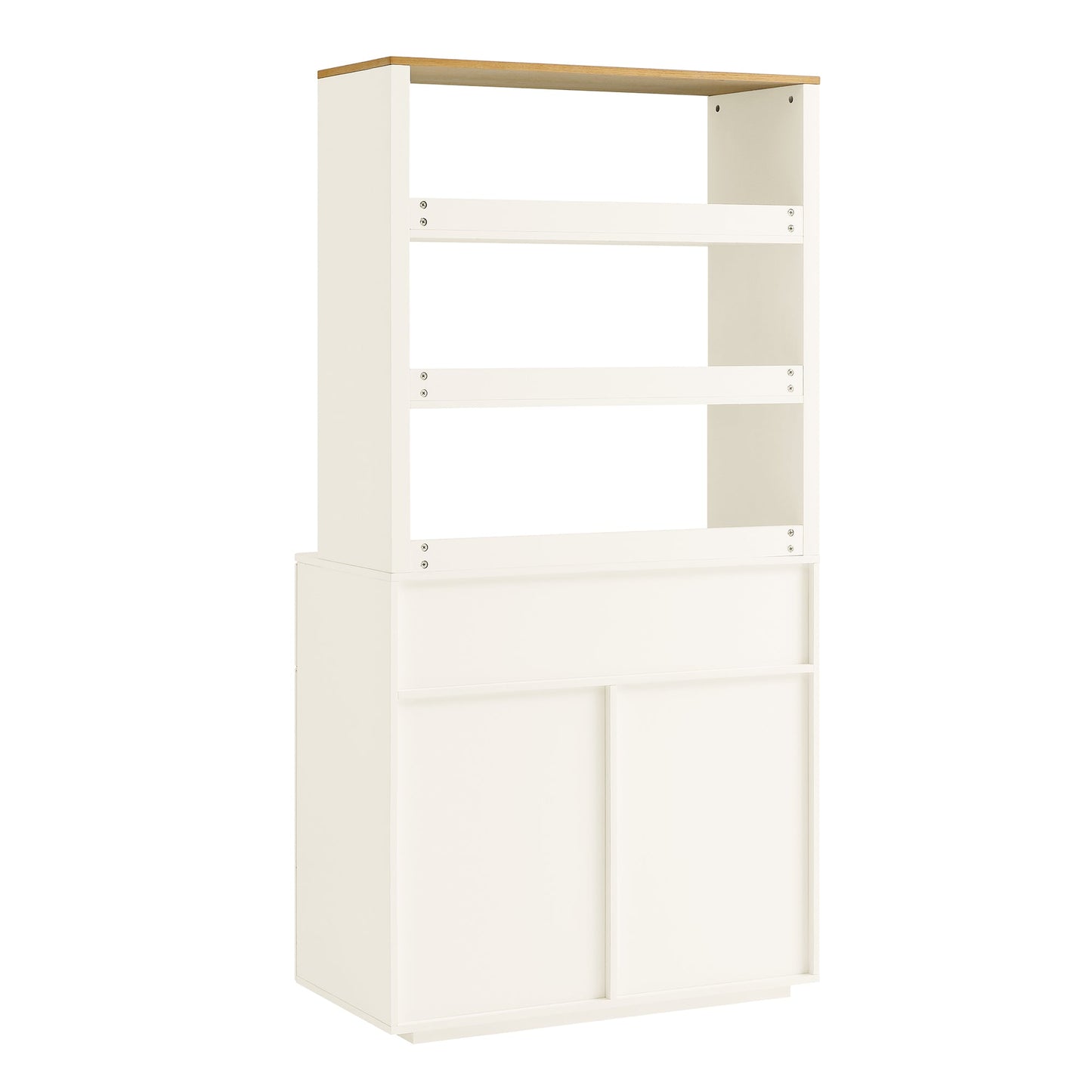 Commode à bords incurvés Agnes, blanc cassé avec plateau en chêne