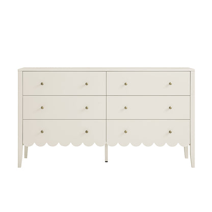Commode Henley à 6 tiroirs et bords festonnés, 140 cm de large, sable clair