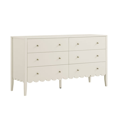 Commode Henley à 6 tiroirs et bords festonnés, 140 cm de large, sable clair