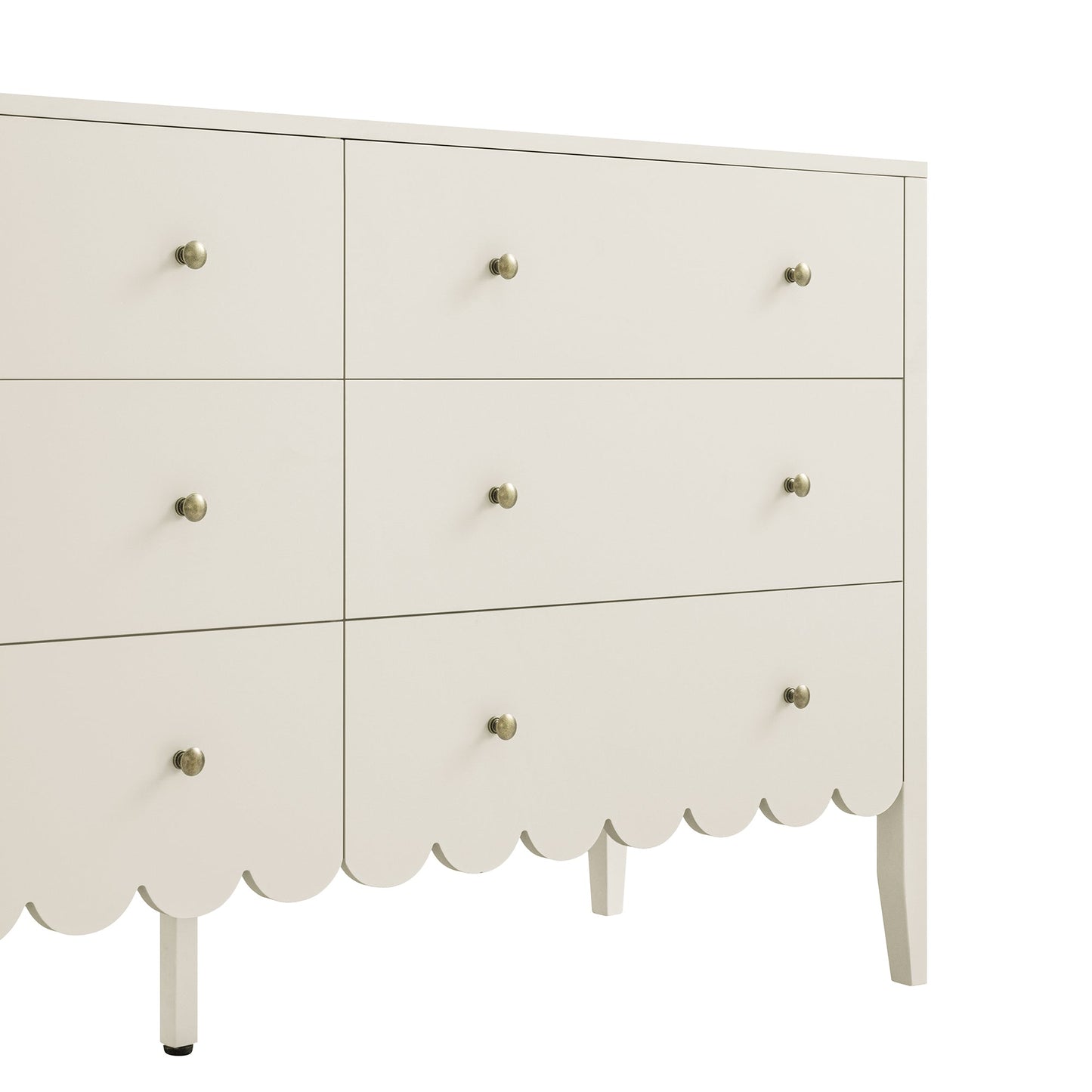 Commode Henley à 6 tiroirs et bords festonnés, 140 cm de large, sable clair