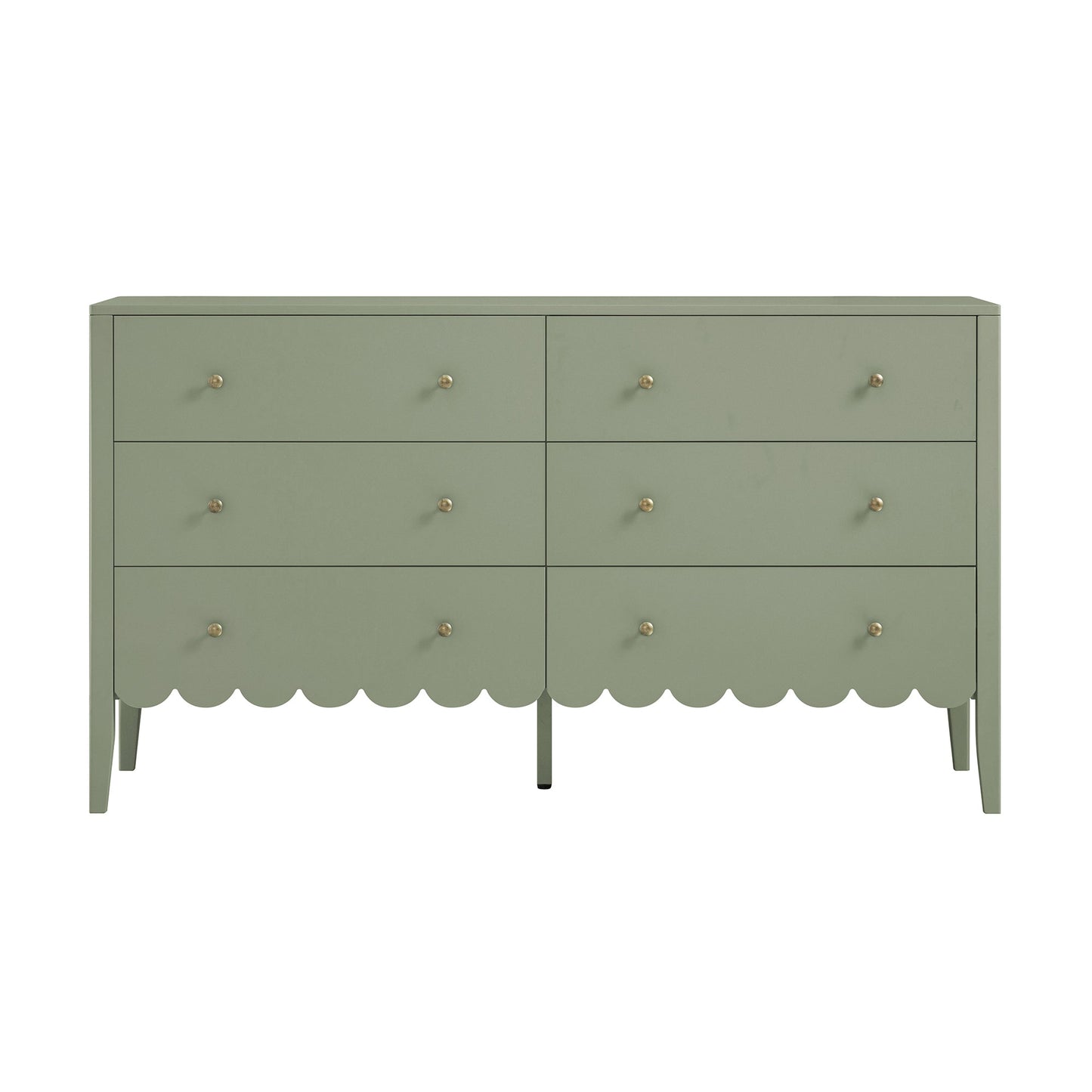 Commode Henley à 6 tiroirs et bords festonnés, 140 cm de large, vert sauge