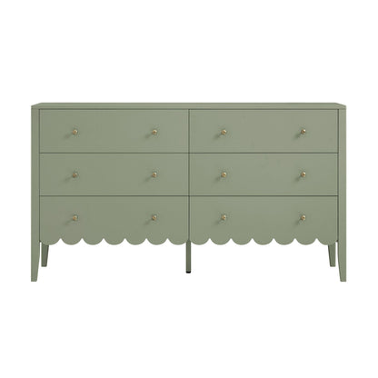 Commode Henley à 6 tiroirs et bords festonnés, 140 cm de large, vert sauge
