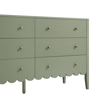 Commode Henley à 6 tiroirs et bords festonnés, 140 cm de large, vert sauge